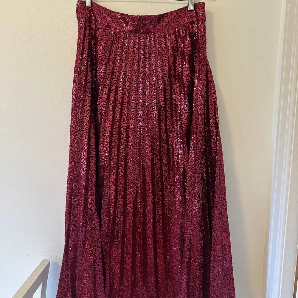Sezane Dilo Pleated Midi Skirt in Fuschia Sequins - Size 44 - Picture 9 of 12